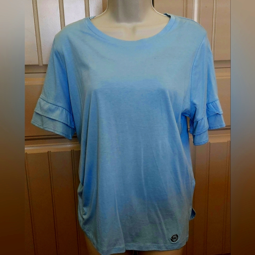 Michael Kors Blue Ruffled Sleeve T Shirt